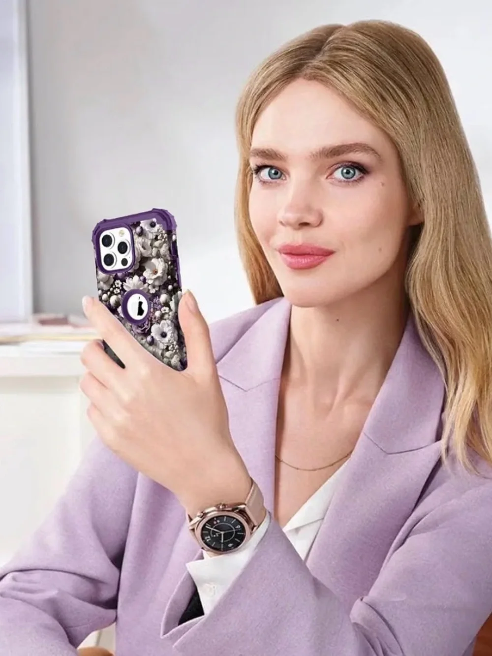 Floral Heavy Duty Phone Case for iPhone 13 Pro Max - Purple Floral shockproof